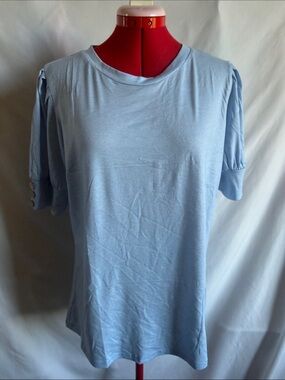 Women's Short Sleeve Light Blue Puff-Sleeve Tee